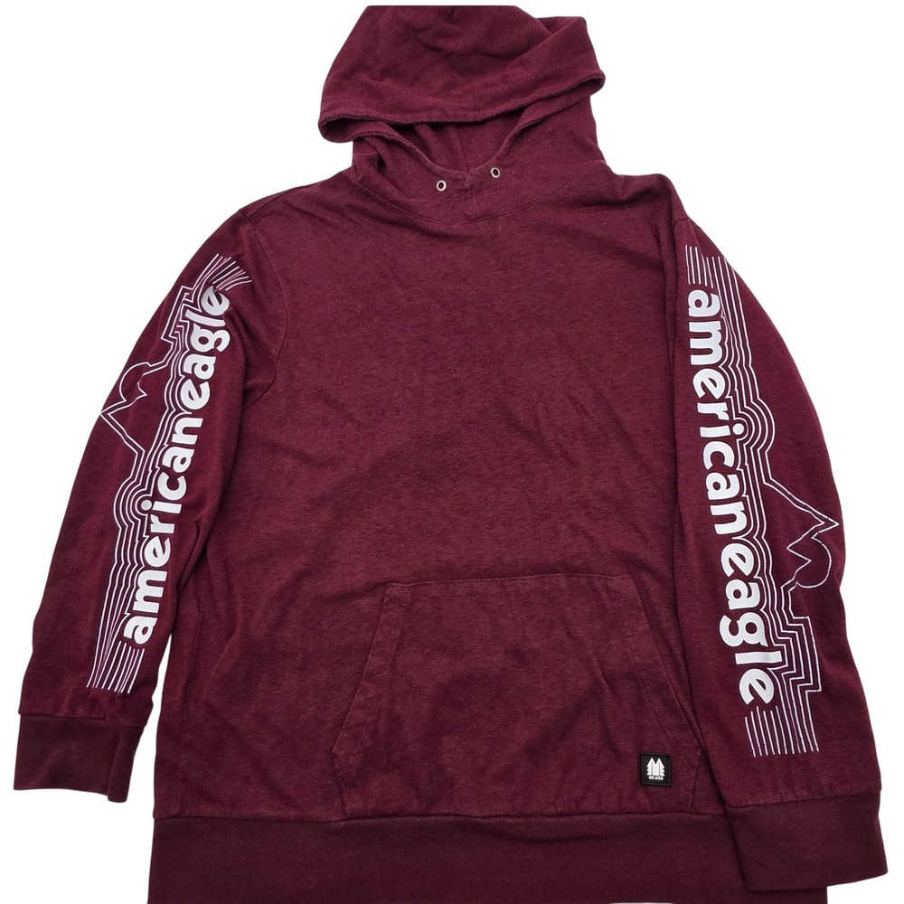 American Eagle Mens XXL Burgundy Graphic Sleeve Hoodie Cotton Grunge Streetwear